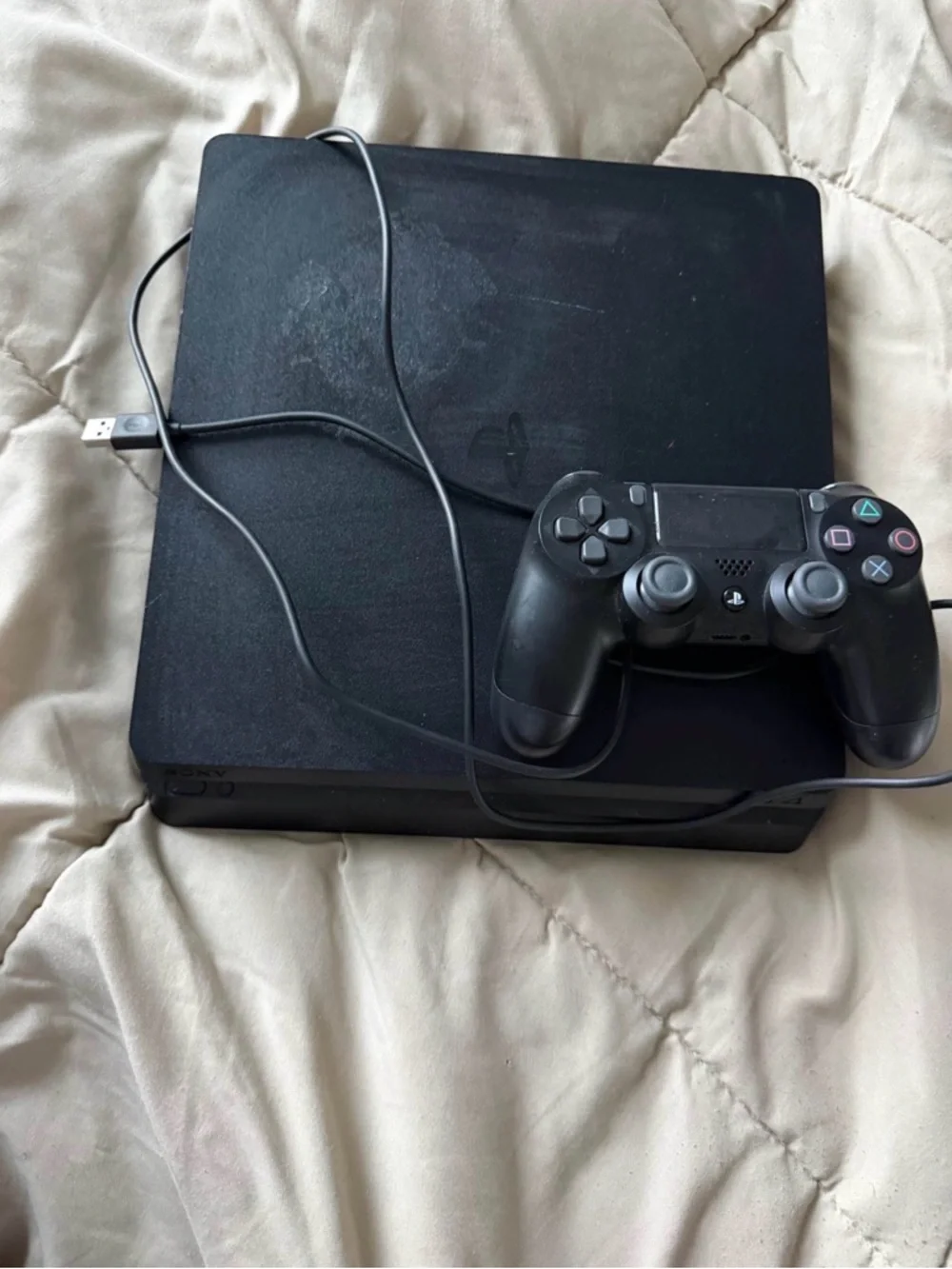 Sony Black PlayStation Slim Console with Wired DualShock Controller